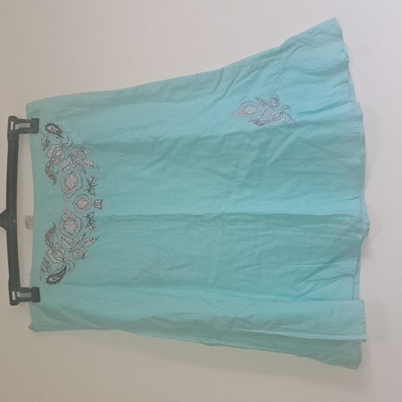 #* 🏝 Light tranquil turquoise cotton skirt with brown and peach embroidery🏝 - Picture 1 of 6